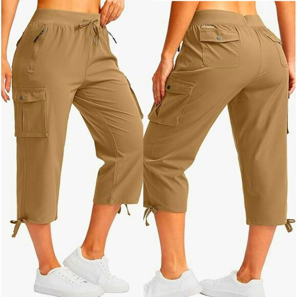 Soothfeel Capri Cargo High Waist Hiking Pants Travel Lightweight Size XXL Khaki - Picture 2 of 16